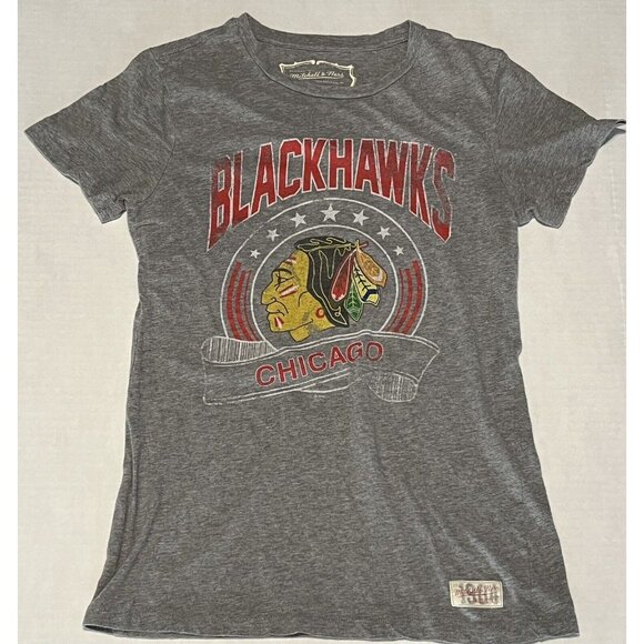 Mitchell & Ness 1904 Nostalgia T Shirt NHL CHICAGO BLACKHAWKS Women's Small Gray - Picture 1 of 9